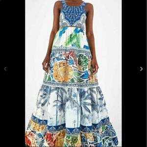 NWT Farm Rio Blue Tile Maxi Dress
